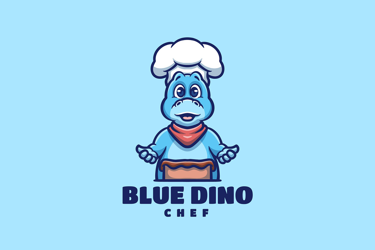 Blue Dino Chef Cartoon Logo, a Branding & Logo Template by Gumrega Studio
