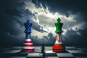 Iran and united states geopolitical crisis conceptual illustrati, a Decorative Illustration by DanFLCreativo