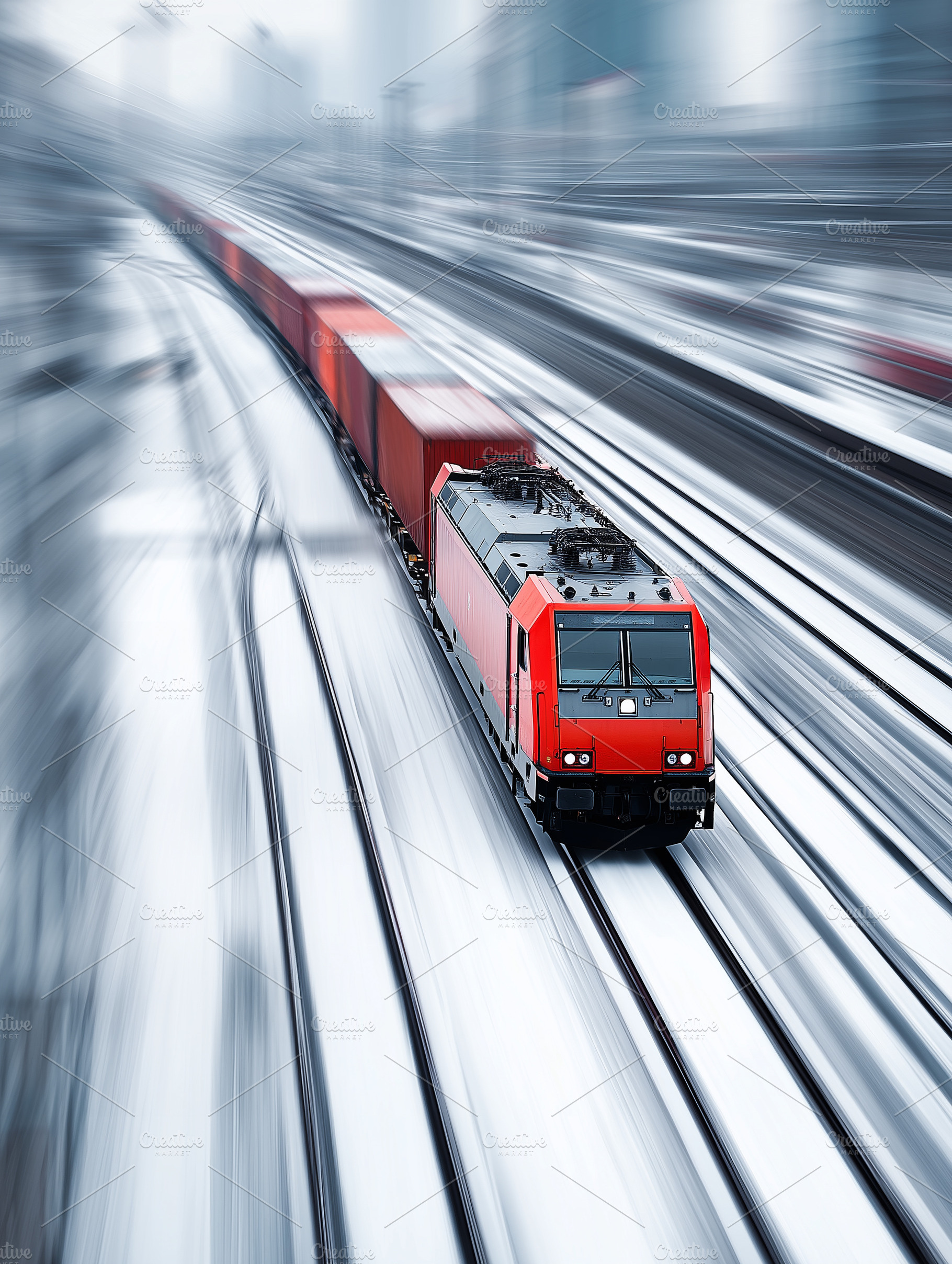 High-speed freight train with red, a Transportation Photo by MistyDay