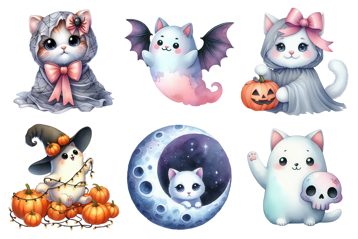Ghost Cat Halloween Clipart, an Illustration by Daily.Designs (Photo 4 of 5)