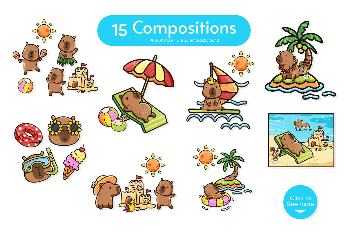 Cute Capybara in Summer Watercolor, an Animal Illustration by CreativeValuation (Photo 11 of 11)