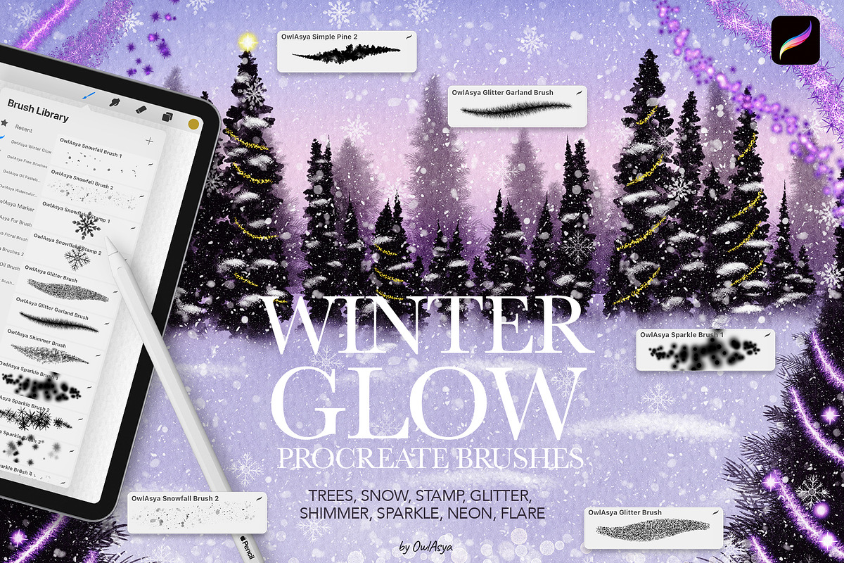 Winter Glow Procreate Brushes, a Brush Add-On by owlasya (Photo 1 of 7)