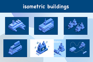 isometric buildings vector set, an Object Illustration by foxndeer