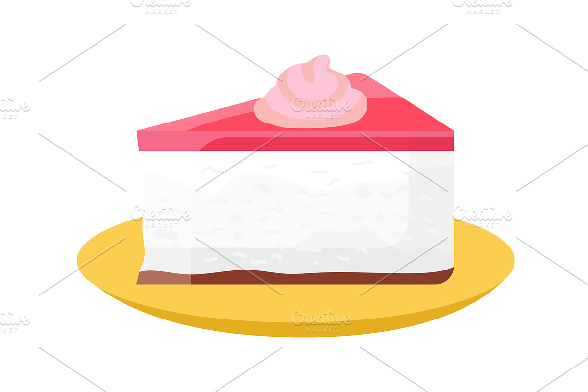 Slice of strawberry cake on a plate, a Food Illustration by KitVector