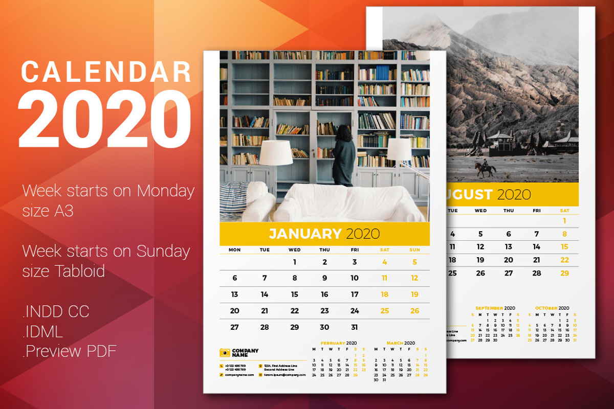 Wall Calendar 2020, a Stationery Template by AntartStock (Photo 1 of 6)