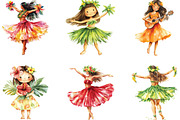Hawaiian Hula Girls Watercolor Clipa, an Illustration by CraftArtStudio (Thumbnail 3 of 6)