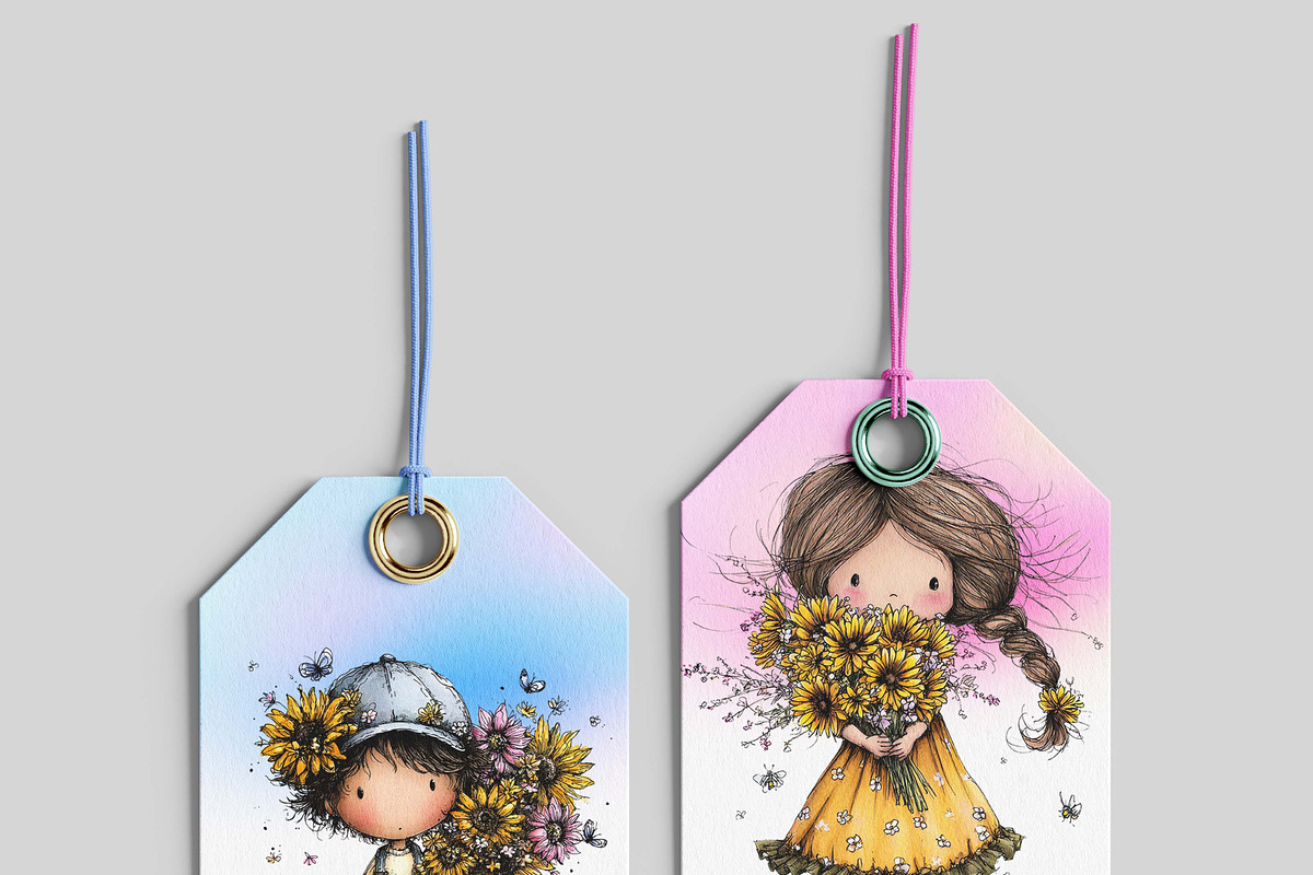 Whimsical Spring Girl Sunflower, an Illustration by one-touch (Photo 2 of 17)