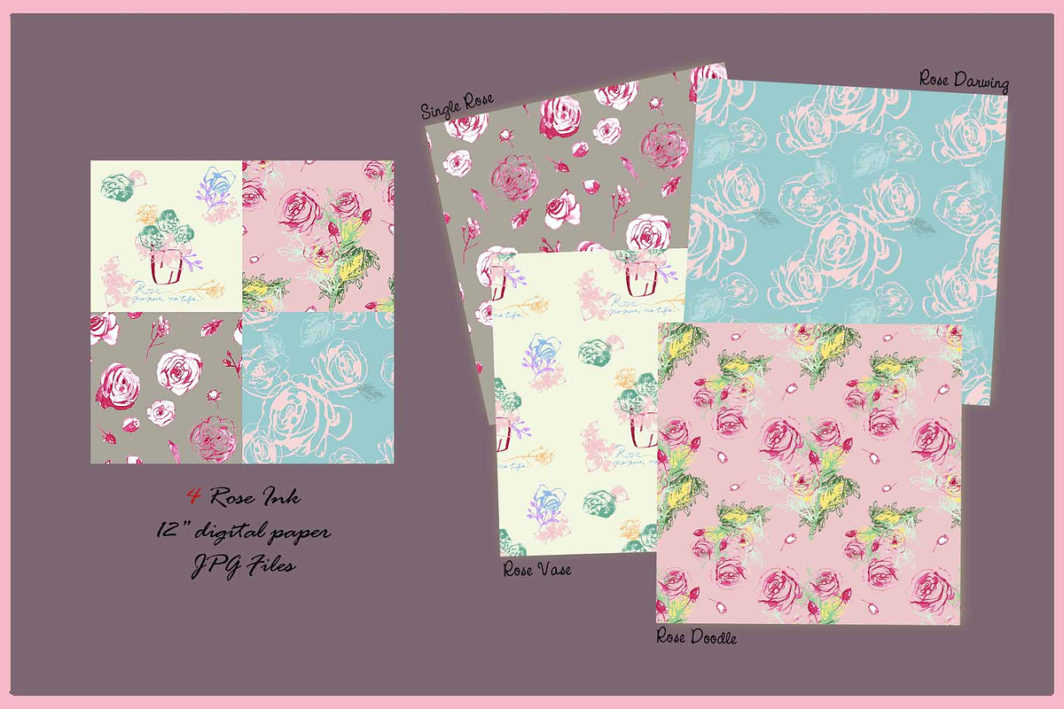 Roses Clipart Digital Paper, a Decorative Illustration by VianneArt (Photo 3 of 4)