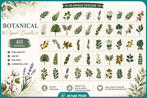 Boho Botanical Leaves Clipart Bundle, a Nature Photo by Actual Pixel
