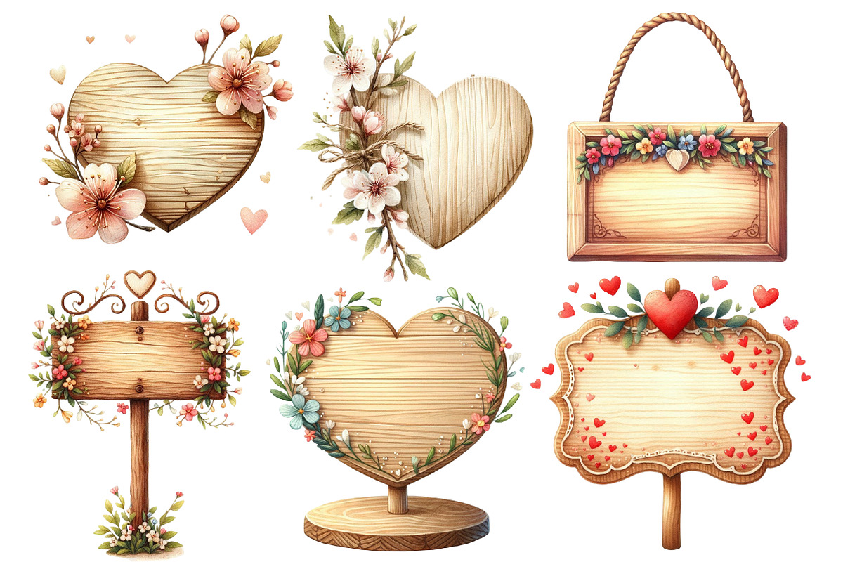 Valentine Wooden Signs Clipart, an Illustration by Designworld (Photo 4 of 5)