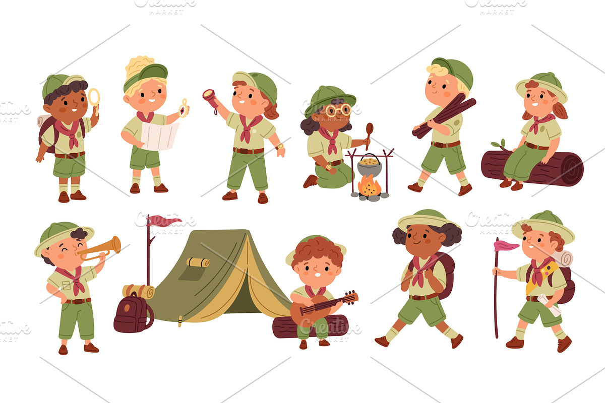Little scouts. Cute kids in uniform, an Illustration by YummyBuum