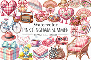 Bohemian Pink Gingham Summer Clipart, an Illustration by Libby Wishes (Thumbnail 1 of 6)
