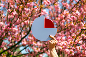 Hand holding red and white pie chart icon against a vibrant back, a Nature Photo by Ales Munt