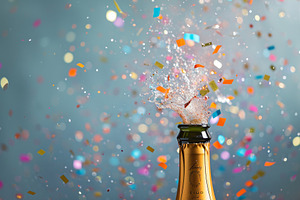 A festive bottle of champagne with c, a Photo by Iftikhar Alam