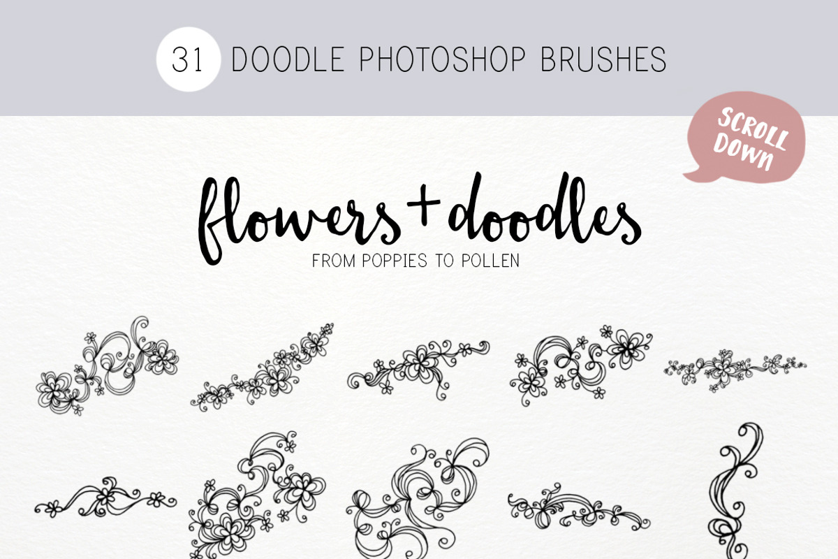 Floral Doodle photoshop brushes, a Brush Add-On by Studio-Charlie (Photo 2 of 2)