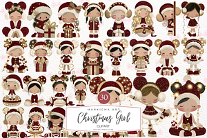 Sparkling Christmas Girl Clipart, an Illustration by Markicha Art