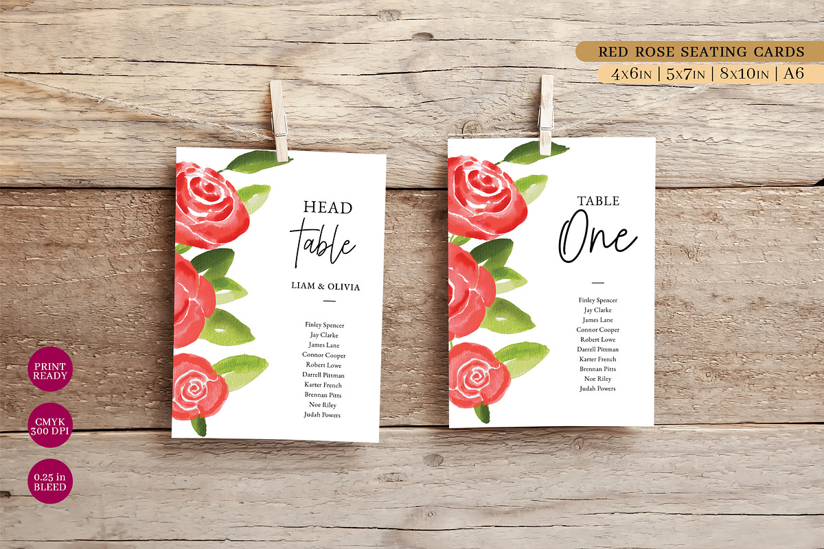 Red Rose Floral Seating Cards, a Stationery Template by Beyond Muse (Photo 1 of 3)