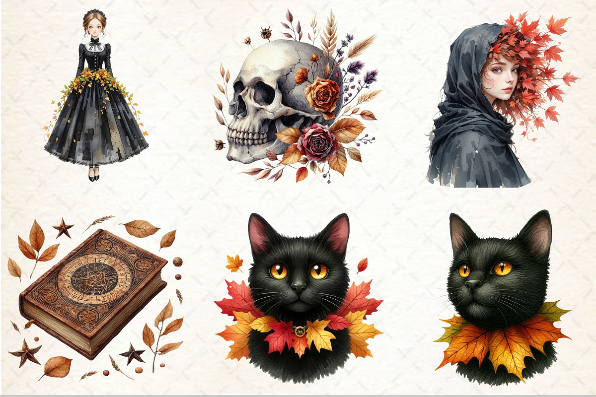 Watercolor Gothic Autumn Clipart, an Illustration by Rose Art (Photo 3 of 5)