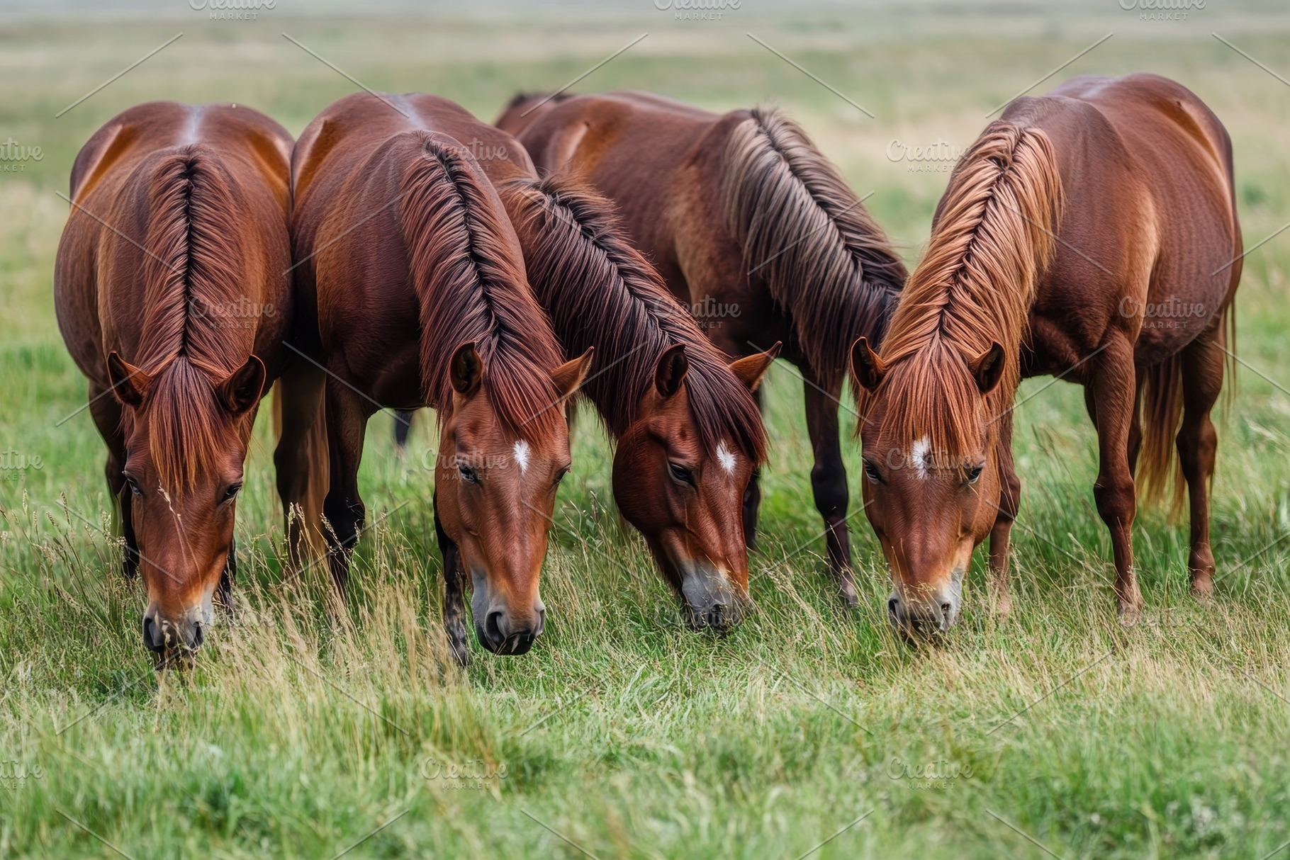 Group of maroon horses grazing peace, a Photo by Iftikhar Alam