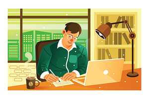 Man Work on His Office