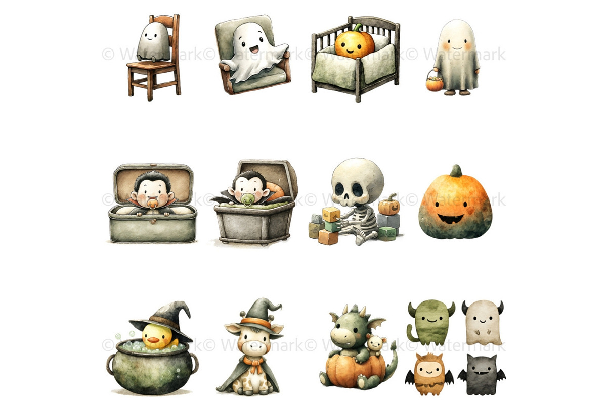 Halloween Baby Shower PNG & Patterns, a Seasonal Illustration by Nicole Branger Art (Photo 8 of 23)