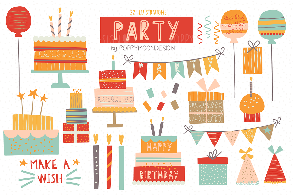 Party clipart set, an Illustration by Poppymoondesign (Photo 1 of 3)