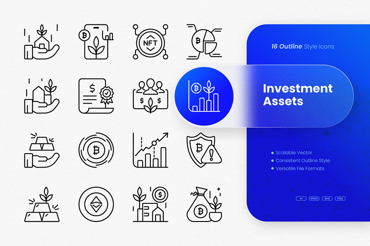 Investment Assets Outline Icons, an Outline Icon by cidcud_graphic