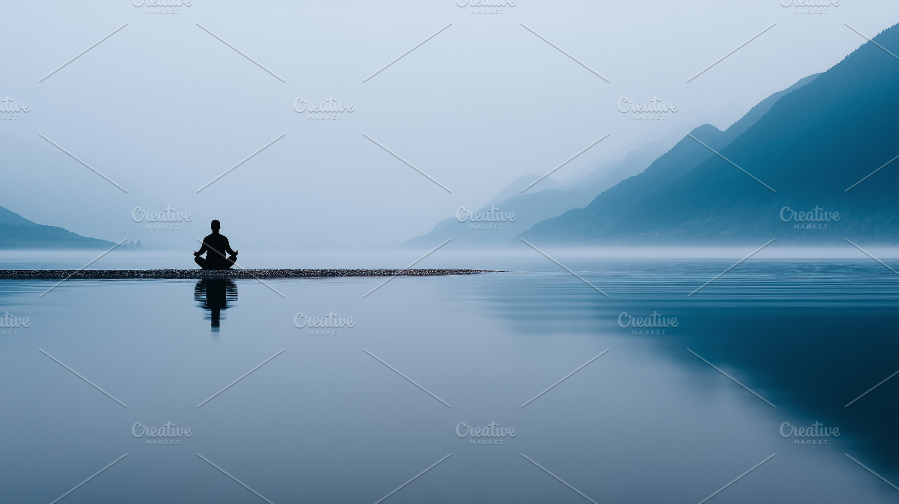 Person meditating by a calm lake, a Sports & Recreation Photo by MistyDay