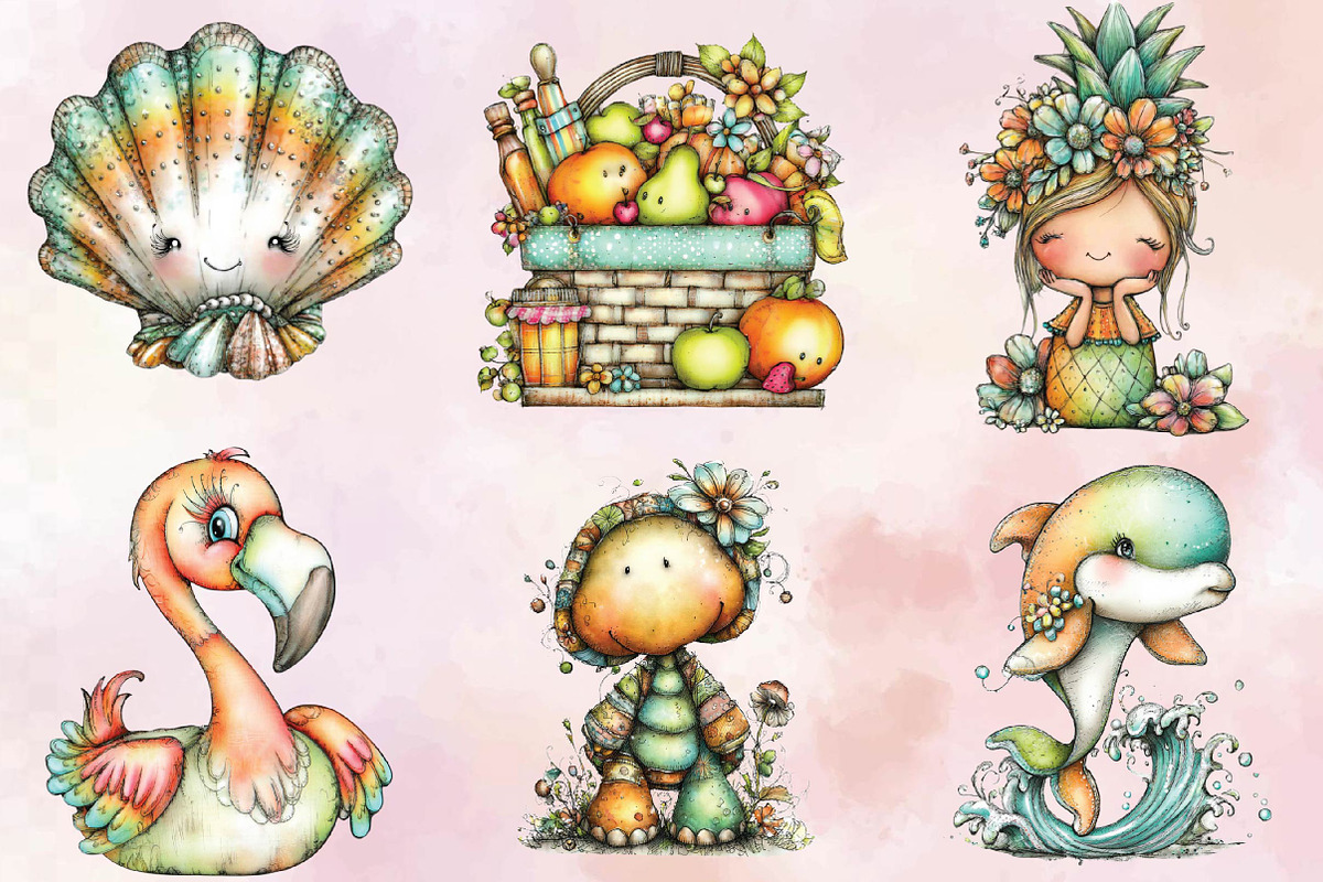 Watercolor Summer Beach Clipart Bund, an Illustration by SVGArt (Photo 5 of 9)