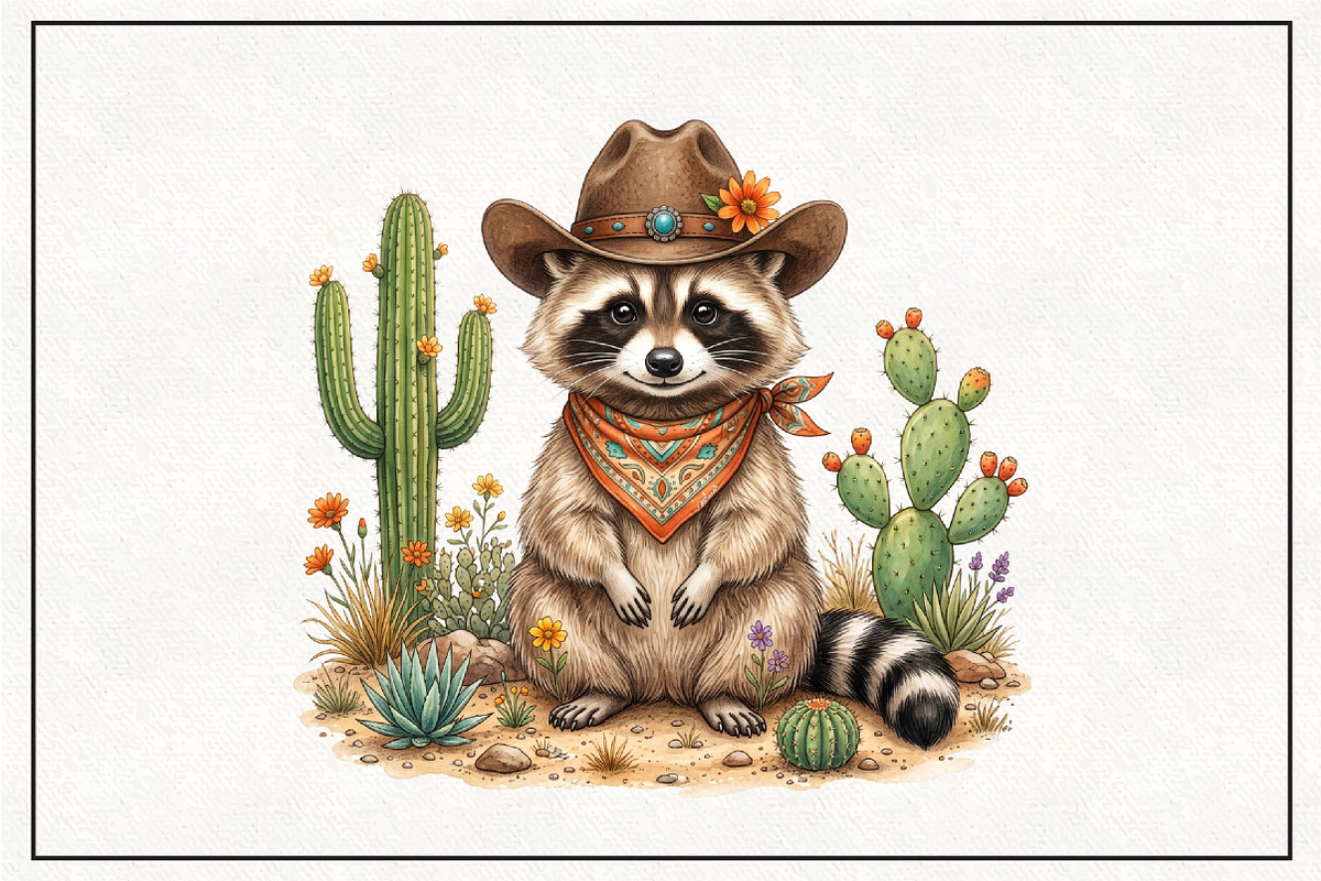 Cowboy Raccoon Western Desert Cactus, an Animal Illustration by CraftArtStudio (Photo 1 of 4)
