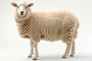 A fluffy white sheep standing gracefully against a neutral background, showcasi, an Animal Photo by ImageMir