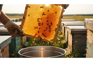 Gloved hands holding a honeycomb, an Animal Photo by Igor Tichonow
