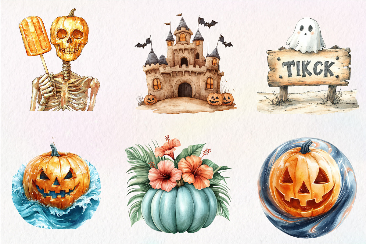 Halloween on Beach Clipart Bundle, an Illustration by CreationArt (Photo 5 of 9)