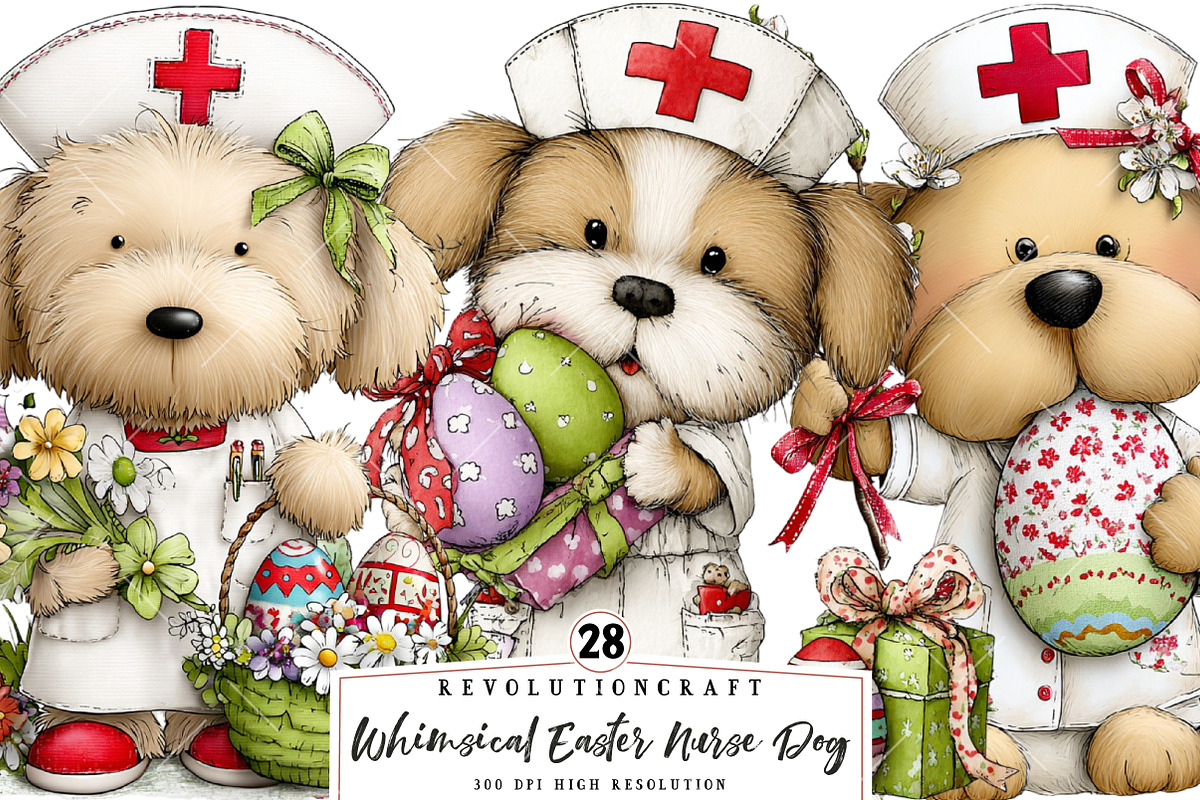 Whimsical Easter Nurse Dog Clipart, an Illustration by OK Design (Photo 1 of 6)