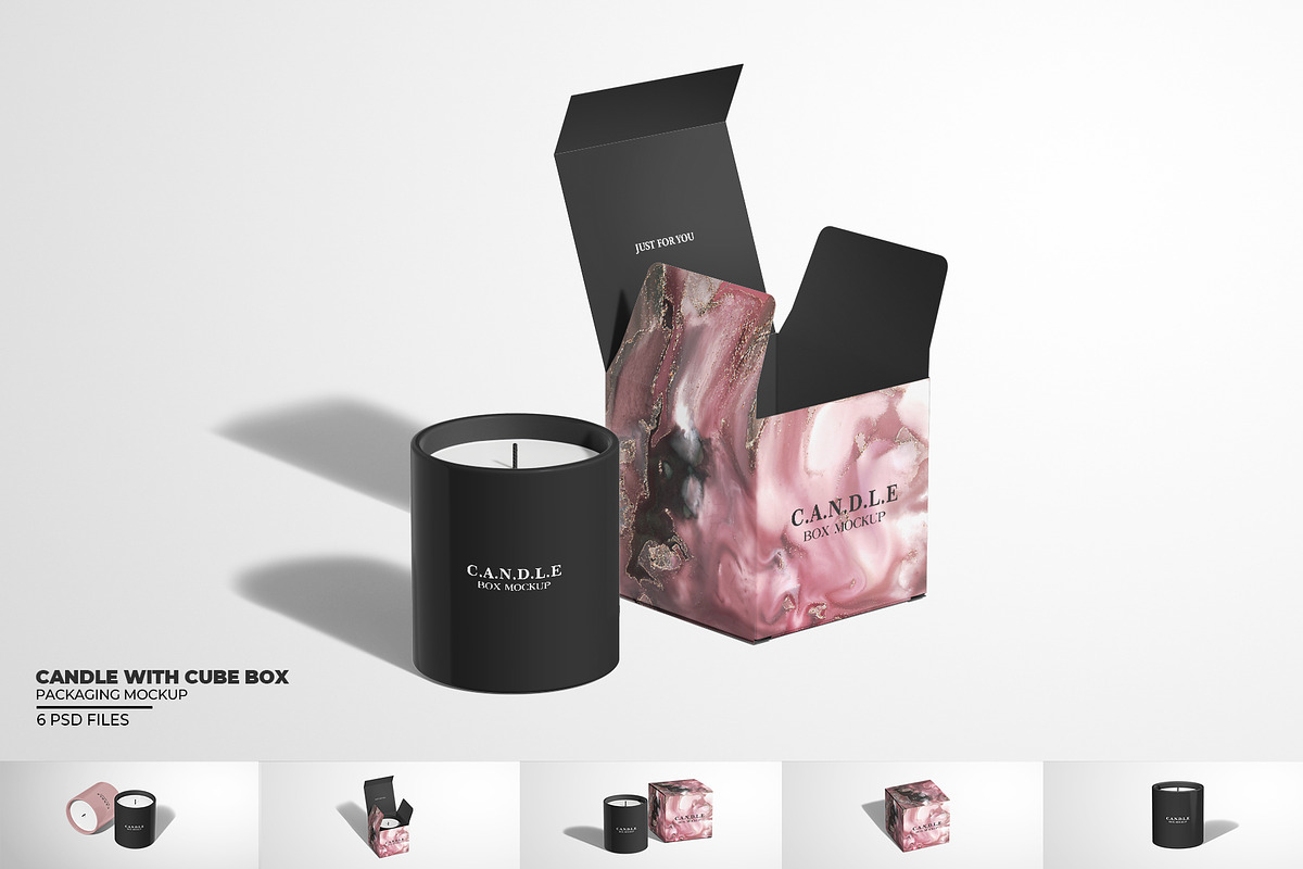 Candle With Cube Box Package Mockup, a Packaging Mockup by Sheikhadesign (Photo 1 of 12)