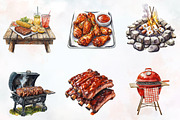 Barbecue Watercolor Cliparts, a Food Illustration by RobertsArt (Thumbnail 3 of 7)