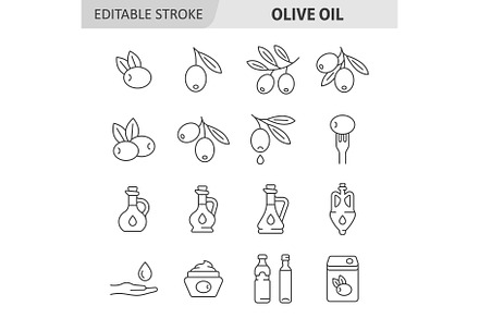 Olive oil line icon set