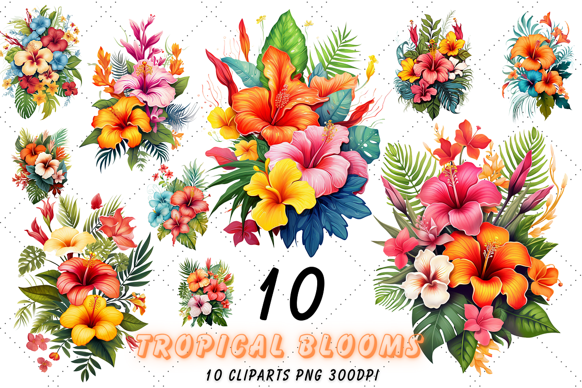 Watercolor Tropical Flowers Clipart, an Illustration by FloridPrintables (Photo 1 of 7)