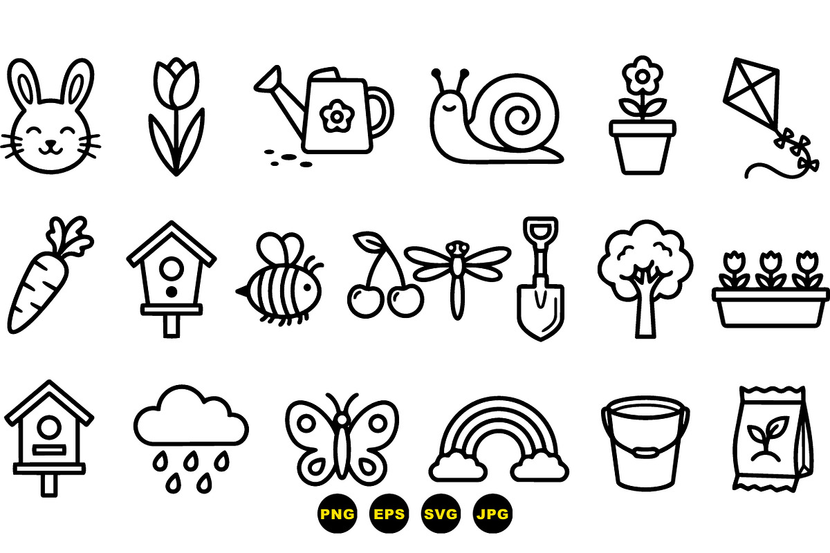 Cute Garden Outline Icons Set, an Illustration by designvectx (Photo 3 of 3)