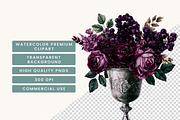 Dark Floral Watercolor Clipart, a Decorative Illustration by BusyDaydesign (Thumbnail 7 of 9)