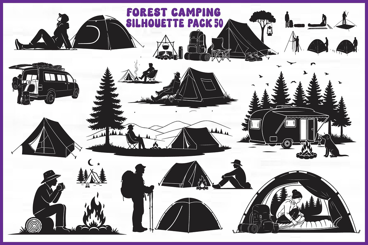 Forest Camping Silhouette Pack, an Object Graphic by yasushie (Photo 1 of 7)