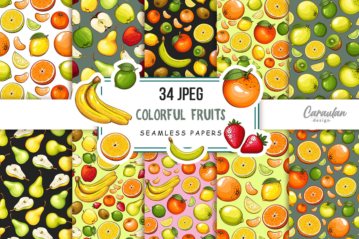 Fruits Seamless Patterns, a Pattern Graphic by Serghei Caraulan (Photo 1 of 9)