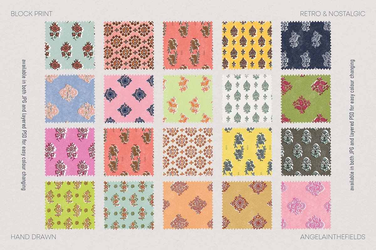 Vintage Block Seamless Patterns, a Pattern Graphic by angelainthefields (Photo 4 of 9)
