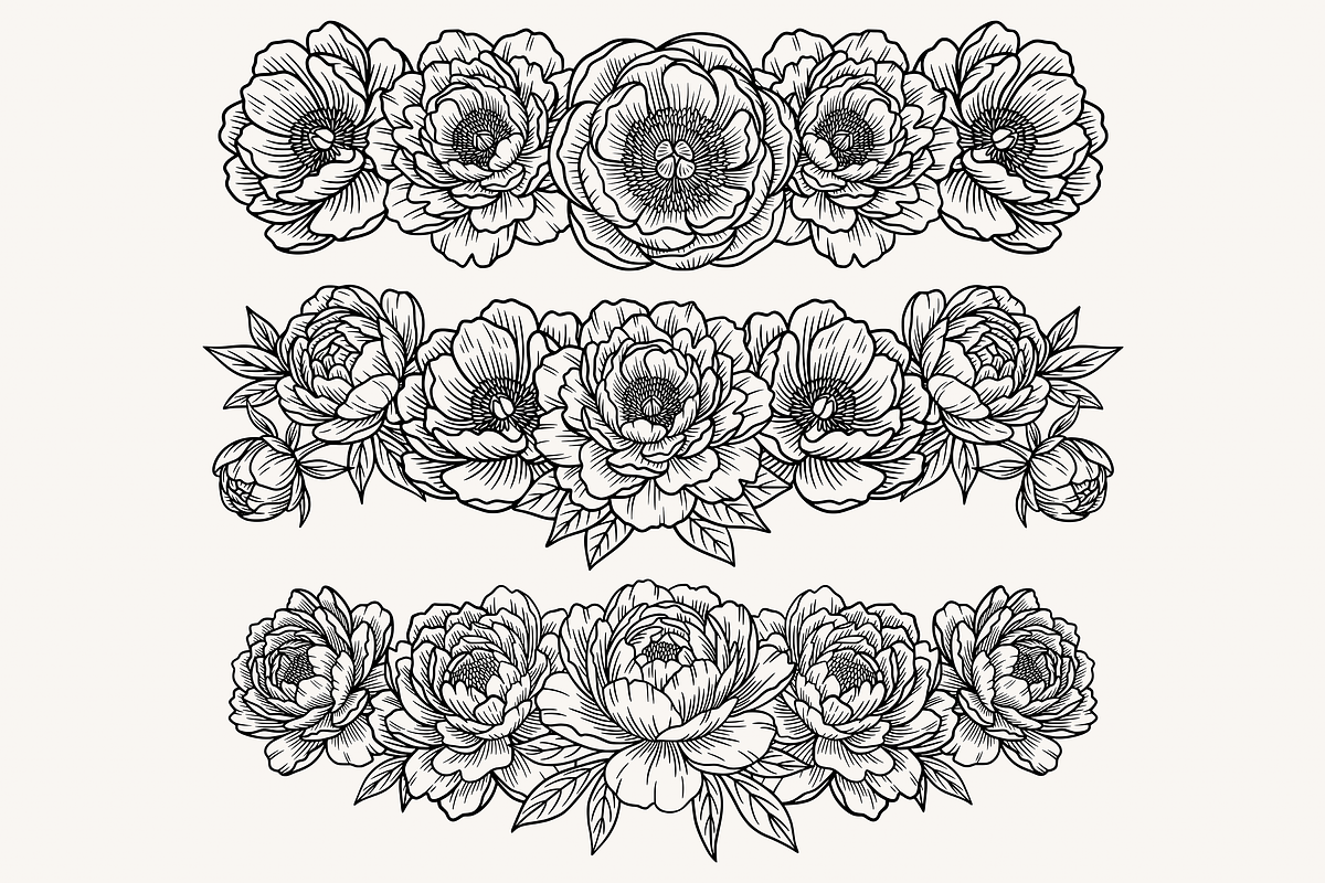 Peony Flower Line Art Illustration, a Decorative Illustration by Kusumaillustration (Photo 6 of 15)