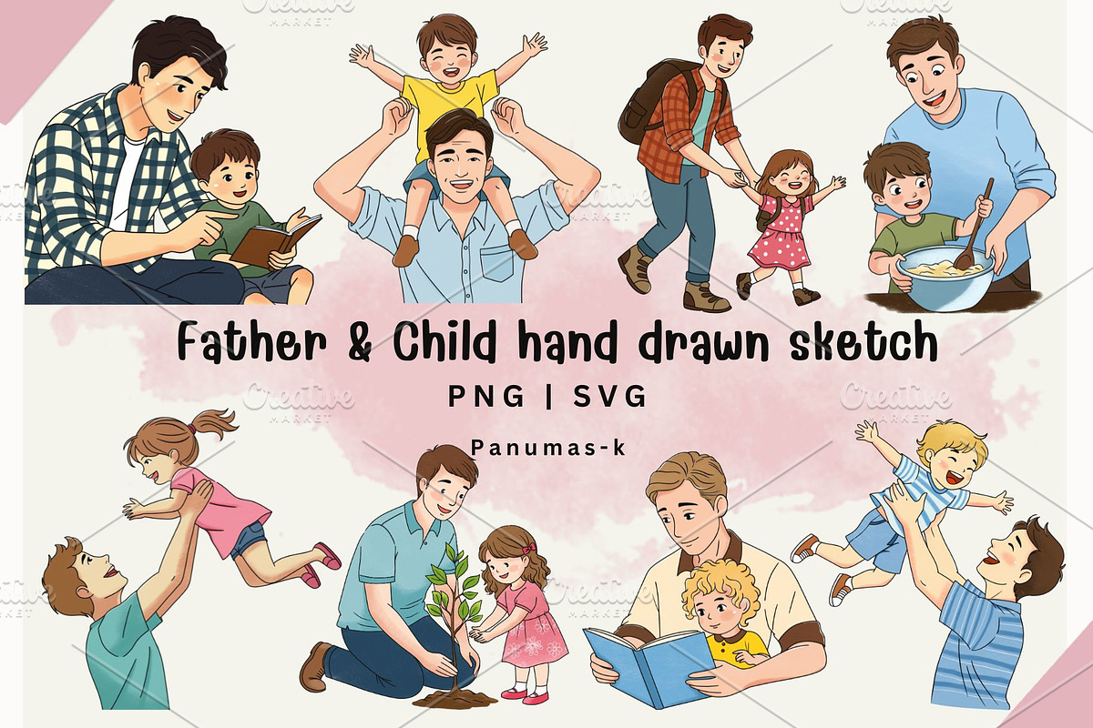 Father and his kid hand drawn Clip, a Graphic by PKshop (Photo 1 of 3)