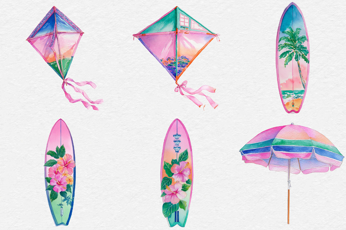 Watercolor Beach Clipart, an Illustration by DreamCafeArt (Photo 7 of 7)