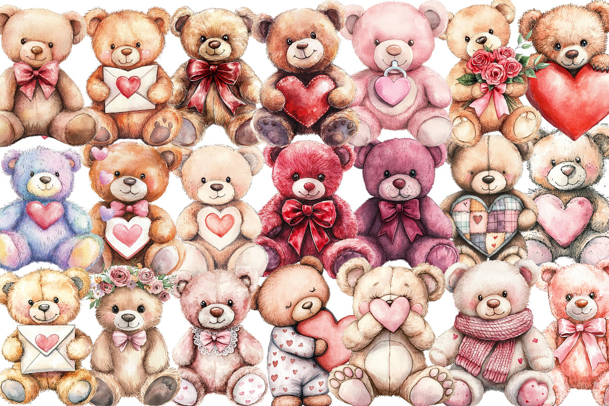 Watercolor Valentine's Teddy Bear, an Illustration by Design Market (Photo 2 of 5)