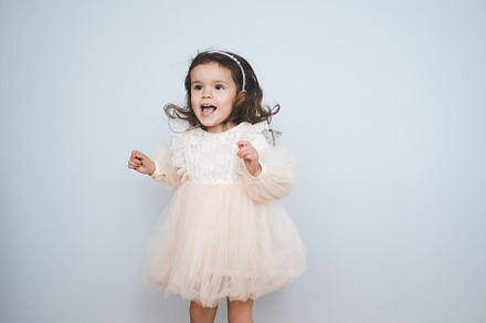 Cute kid girl wearing princess dress, a Person Photo by morrowlight