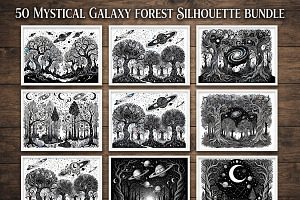 50 Mystical Galaxy Forest Silhouette