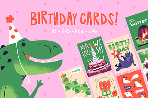 Happy birthday greeting cards set, a Decorative Illustration by PaperTrident
